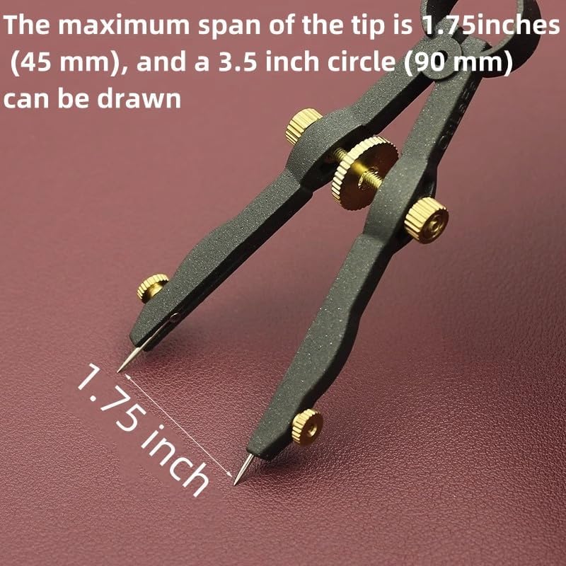 nophike 1.75 Inch Leather Compass Adjustable Lockable，Leather Crafts Tools，Professional Compass for Geometry，Compass Drawing Tool (Black 1.75 Inch) - Image 3